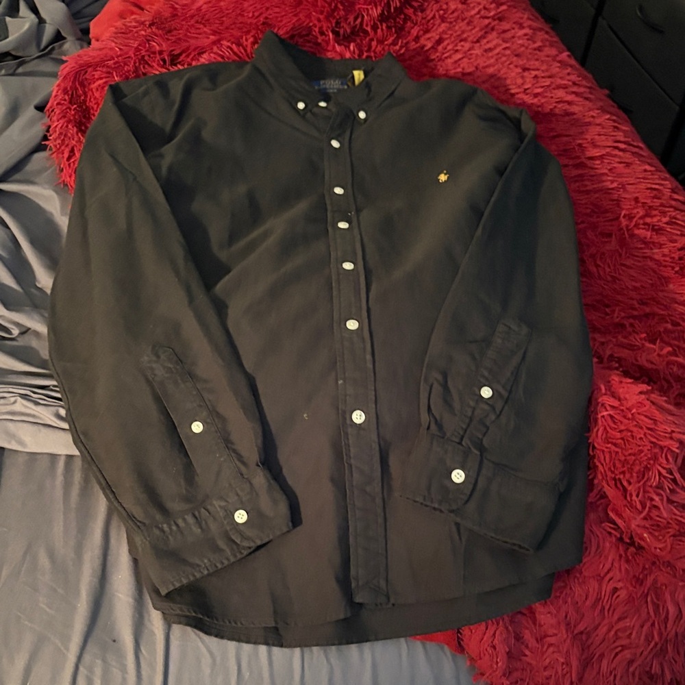 Polo by Ralph Lauren Black Button-Front Shirt Jacket with Gold Pony